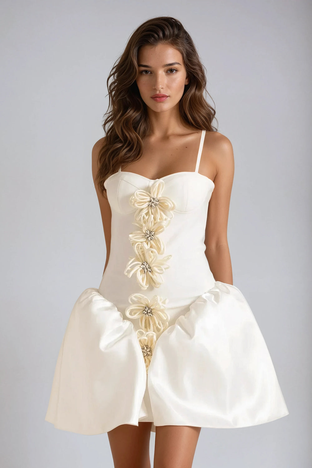Floral Embellished Mini Dress - White