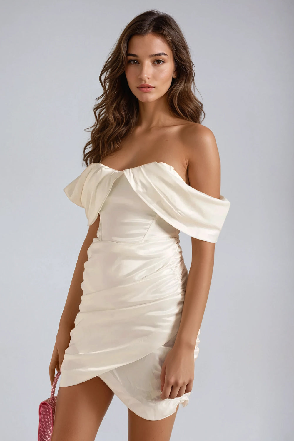 Off-Shoulder Draped Mini Dress - White