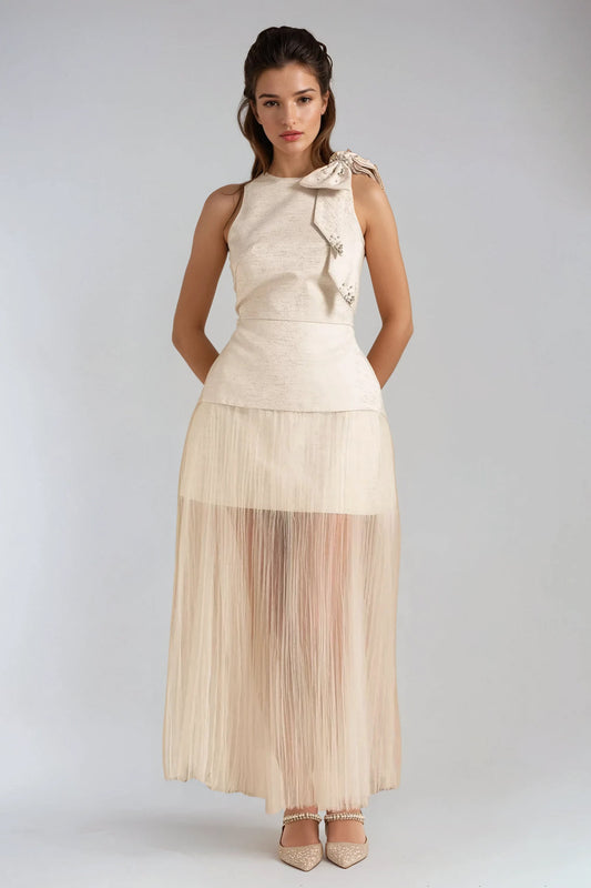 Sleeveless Bow Detail Maxi Dress - White