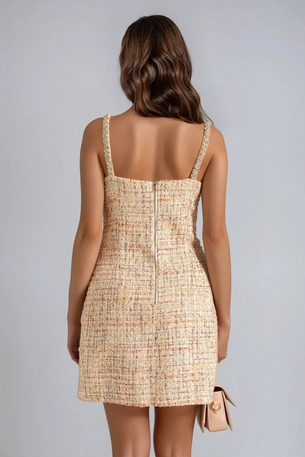 Embellished Strap Mini Dress - Beige