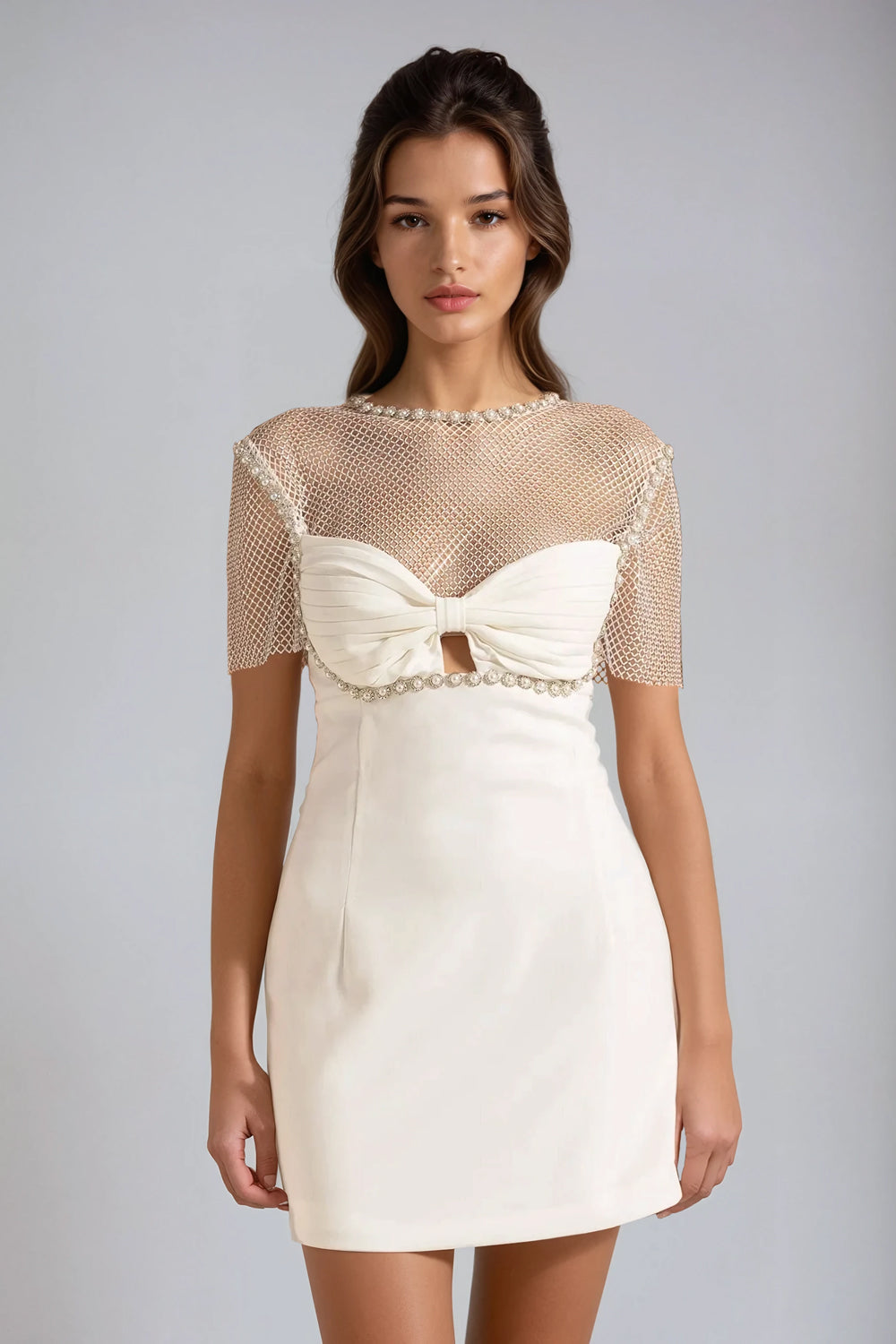 Pearl Embellished Mini Dress - White
