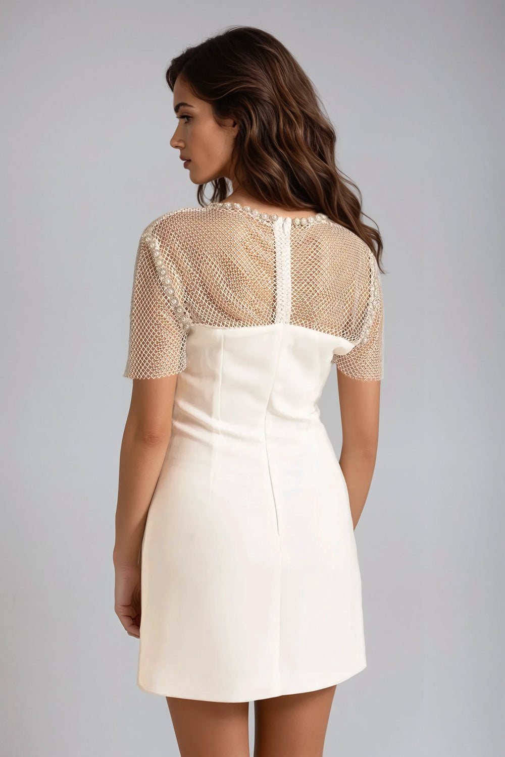 Pearl Embellished Mini Dress - White