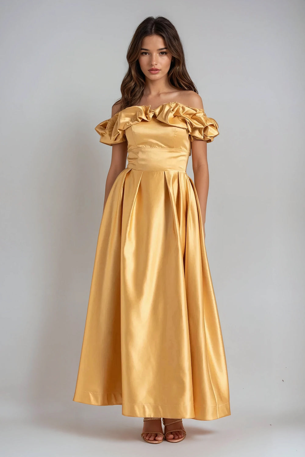 Off-Shoulder Ruffle Sleeves Maxi Dress - Yellow