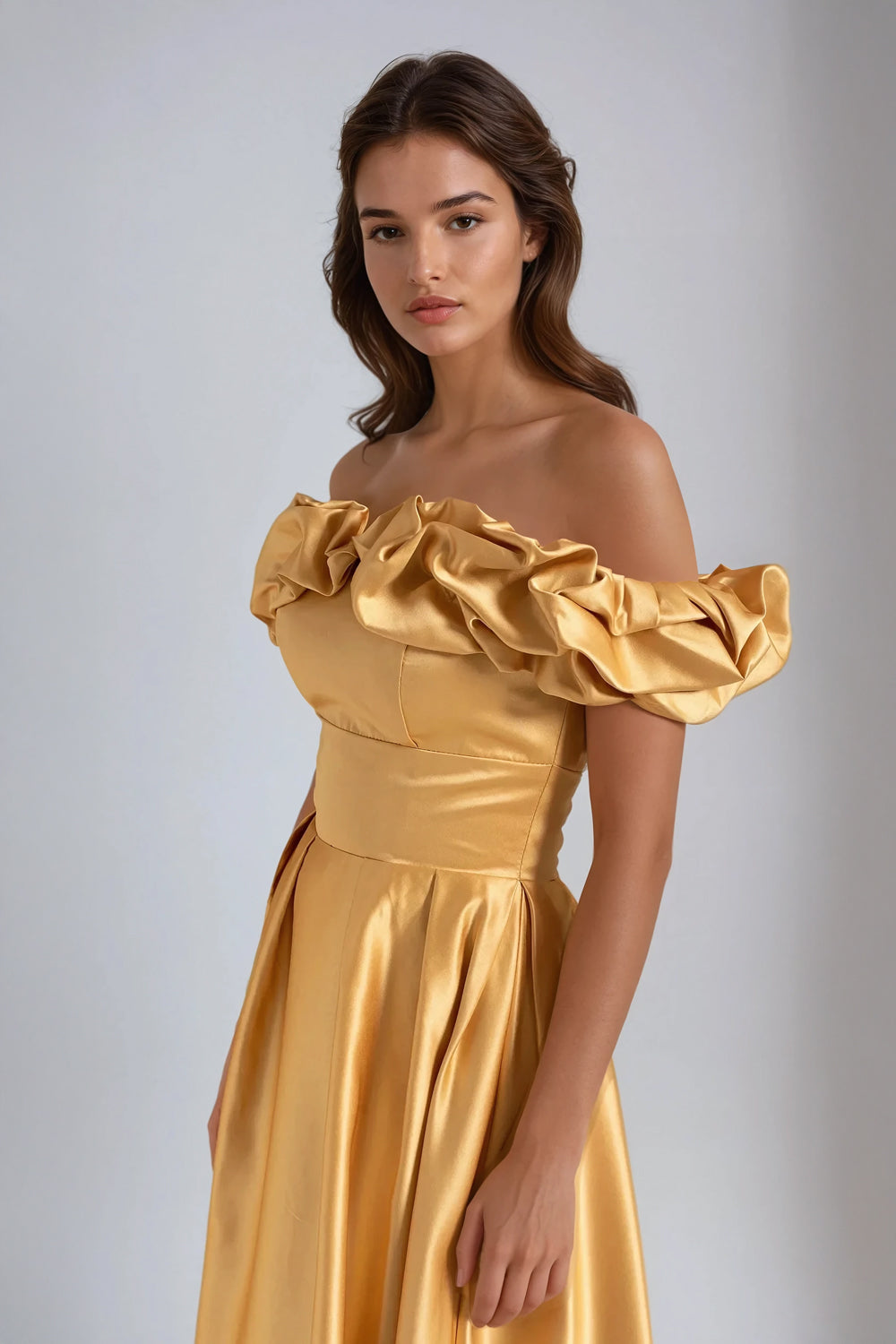 Off-Shoulder Ruffle Sleeves Maxi Dress - Yellow