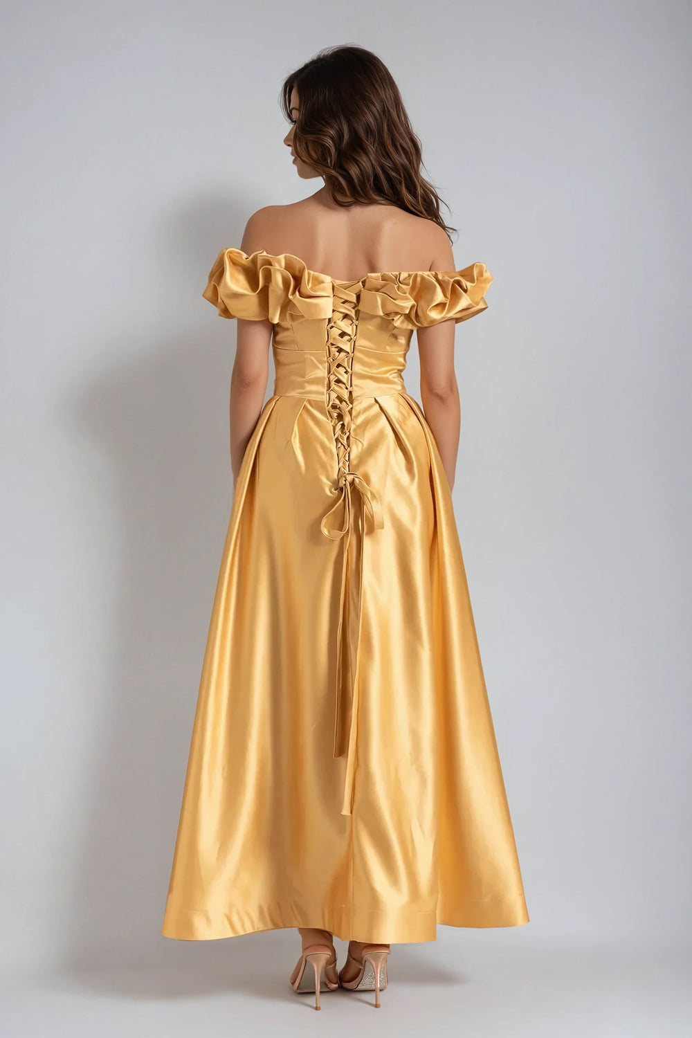 Off-Shoulder Ruffle Sleeves Maxi Dress - Yellow