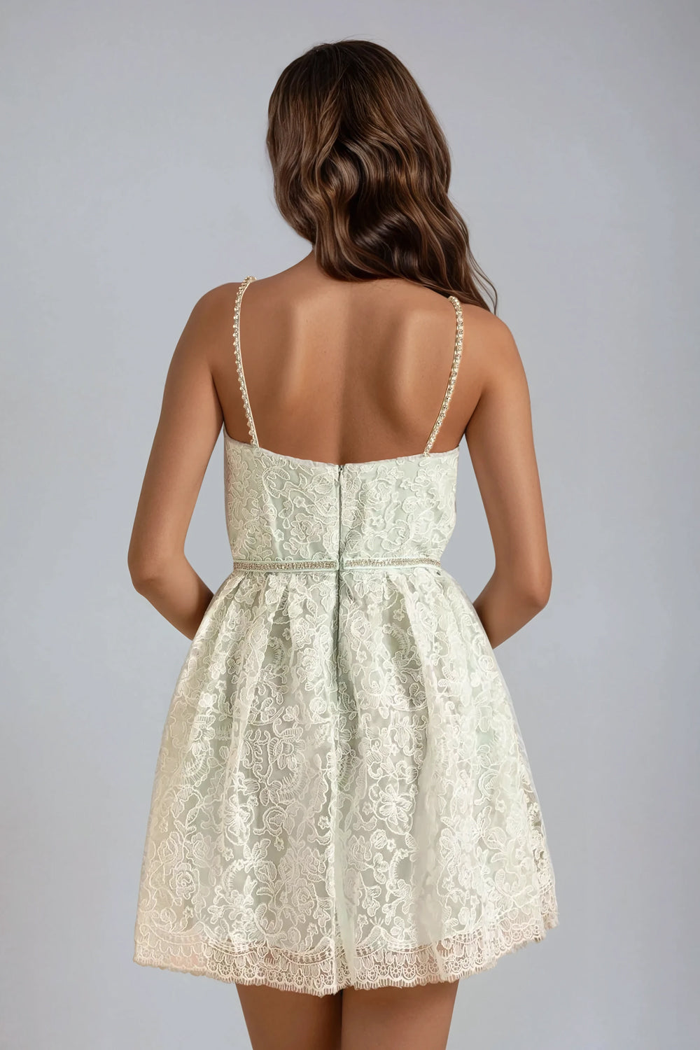 Sleeveless Lace Detailing Mini Dress - Green