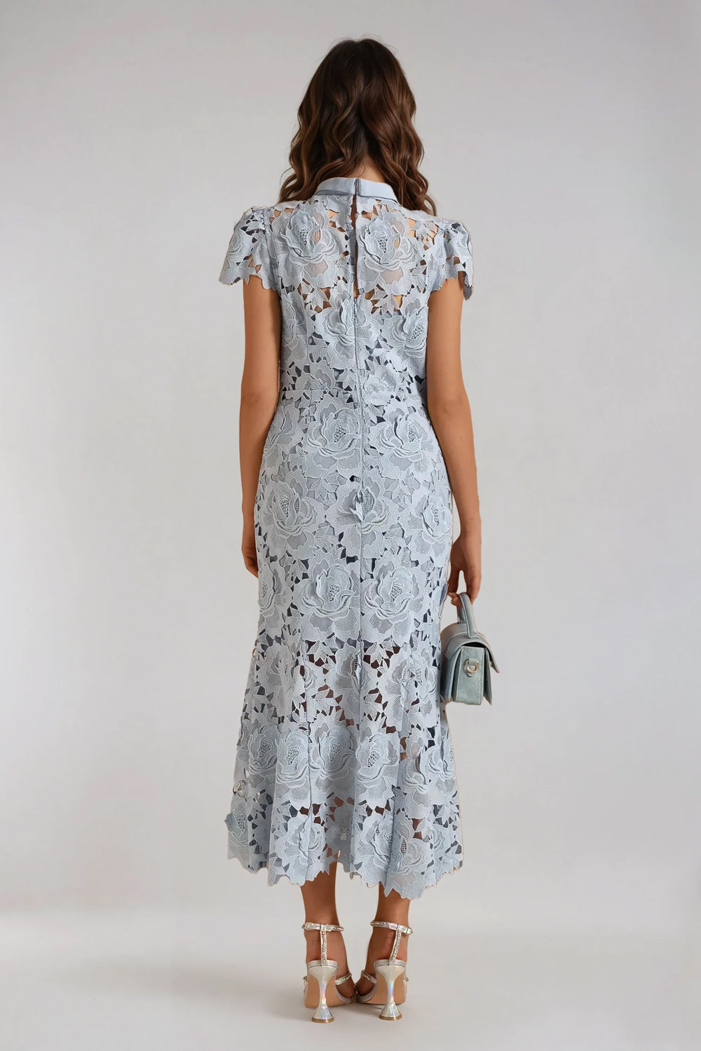 Floral Overlay High Neck Maxi dress - Blue