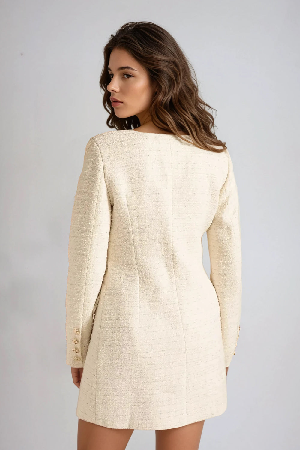 Off-Shoulder Double-Breasted Mini Dress - White