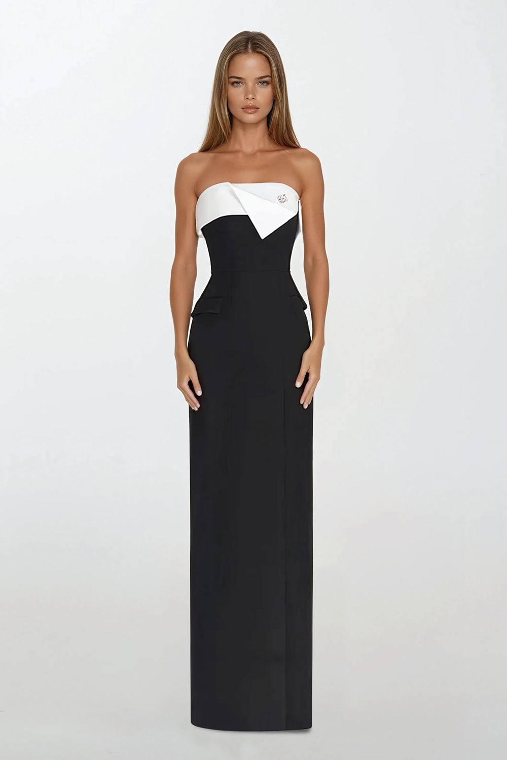 Strapless Maxi Dress with Metallic Detail - Black