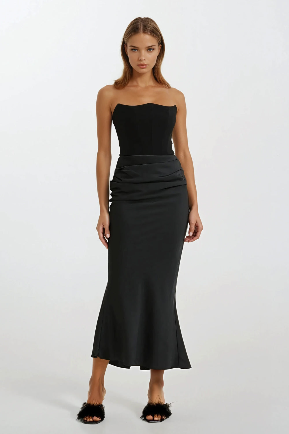 Strapless Draped Detail Maxi Dress - Black