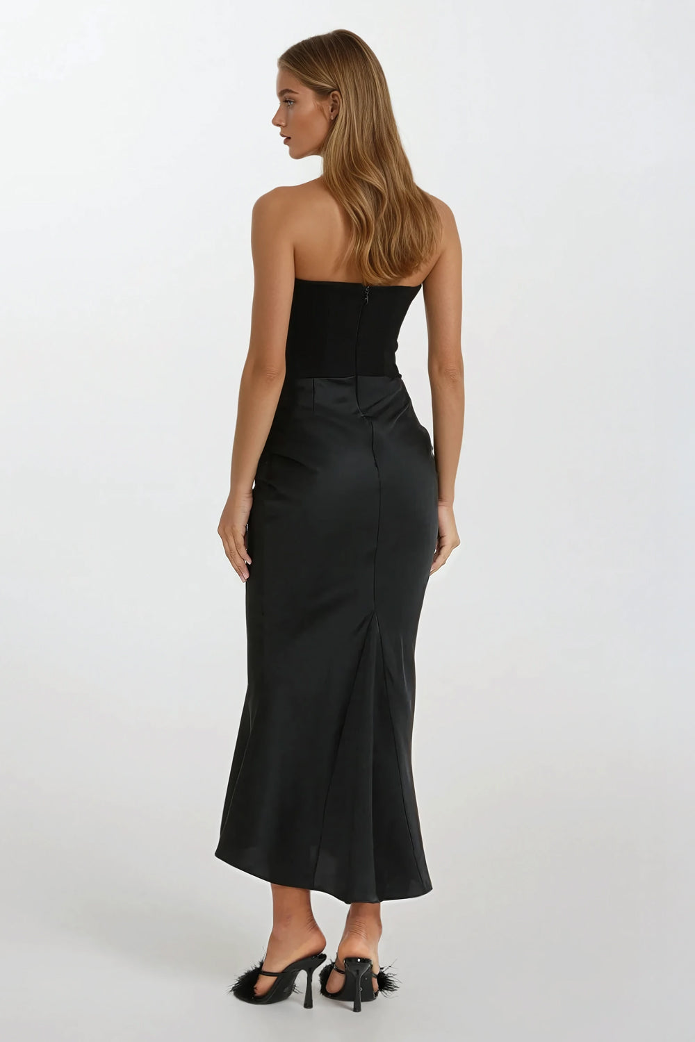 Strapless Draped Detail Maxi Dress - Black