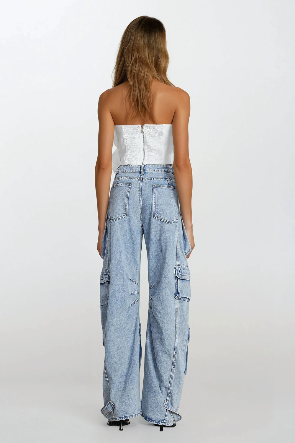 Strapless Top with Oversized 3D Floral Design - White