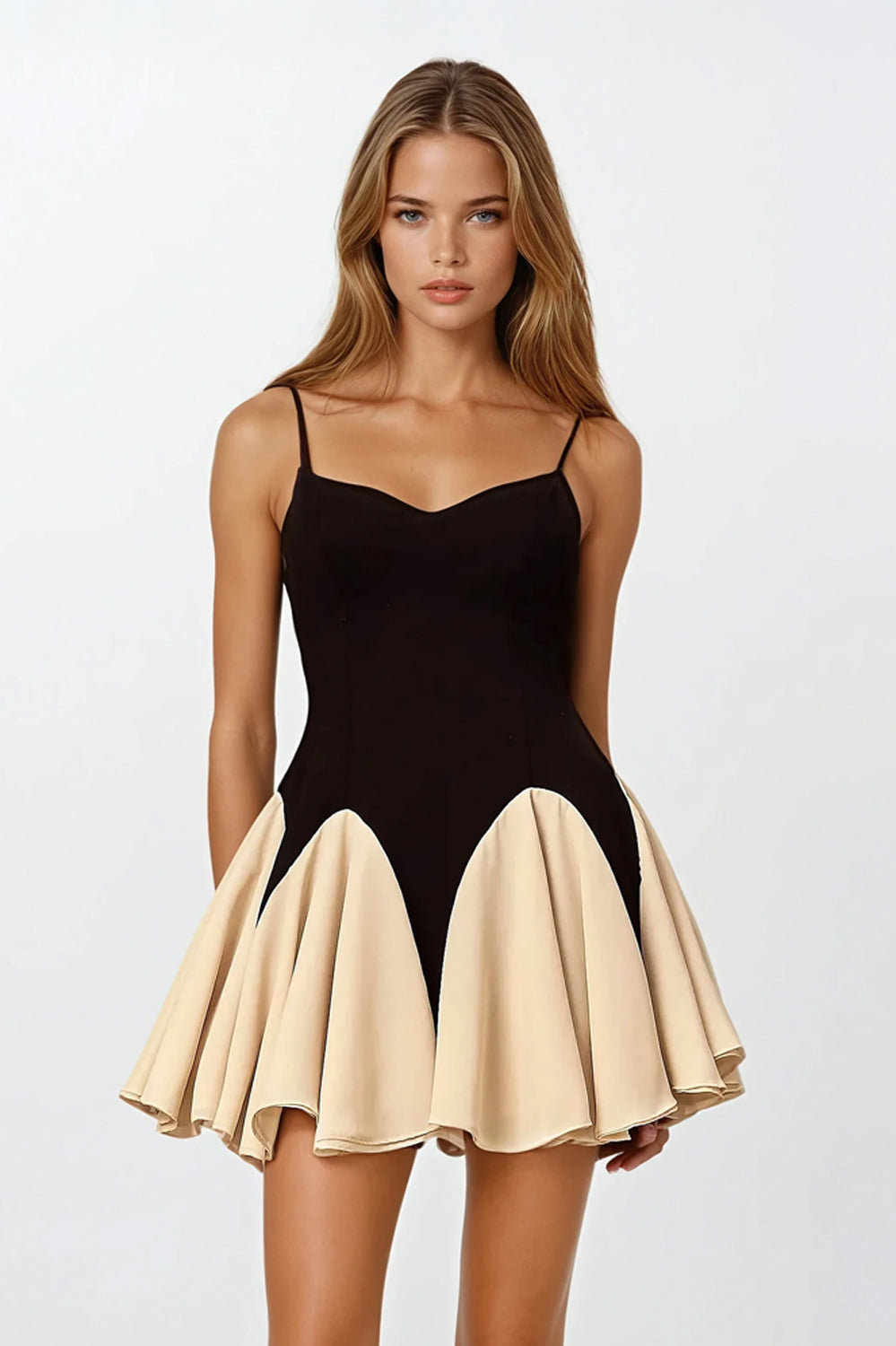 Spaghetti Strap Sweetheart Neck Mini Dress - Black