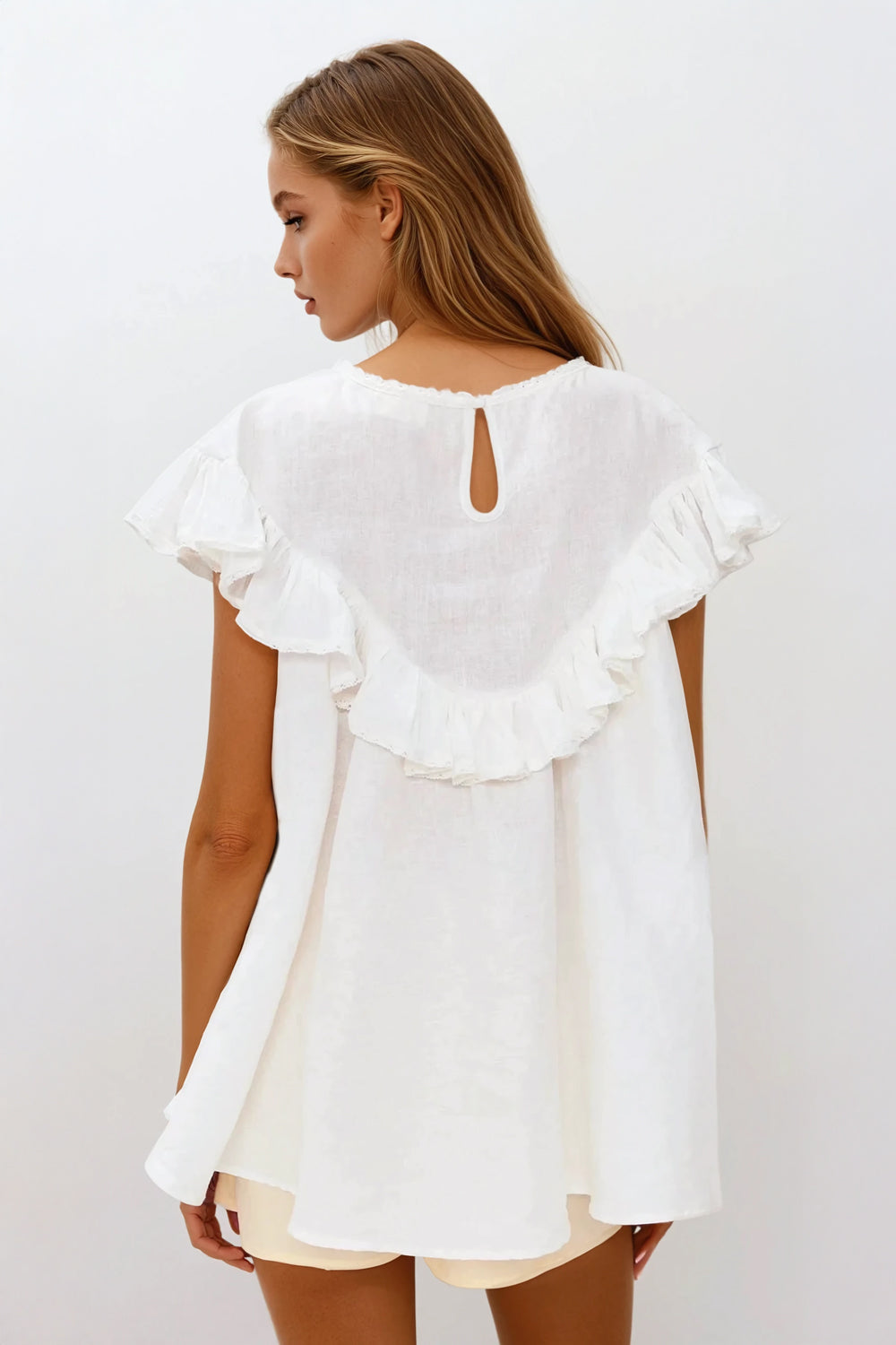 Ruffled Detail Loose Fit Top - White