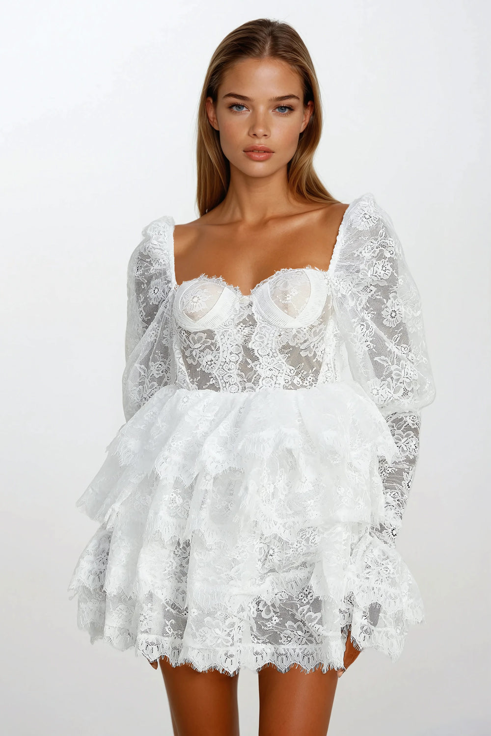 Off-Shoulder Ruffled Corset Mini Dress - White