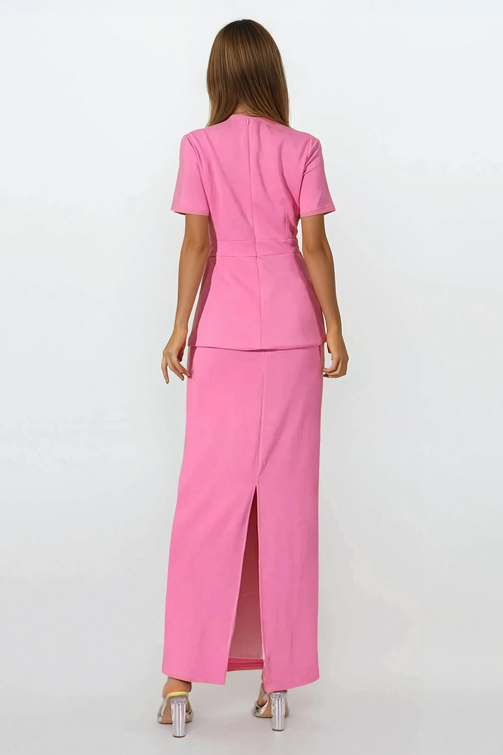 Short Sleeve Maxi Dress with 3D Floral Front Detailing - Pink