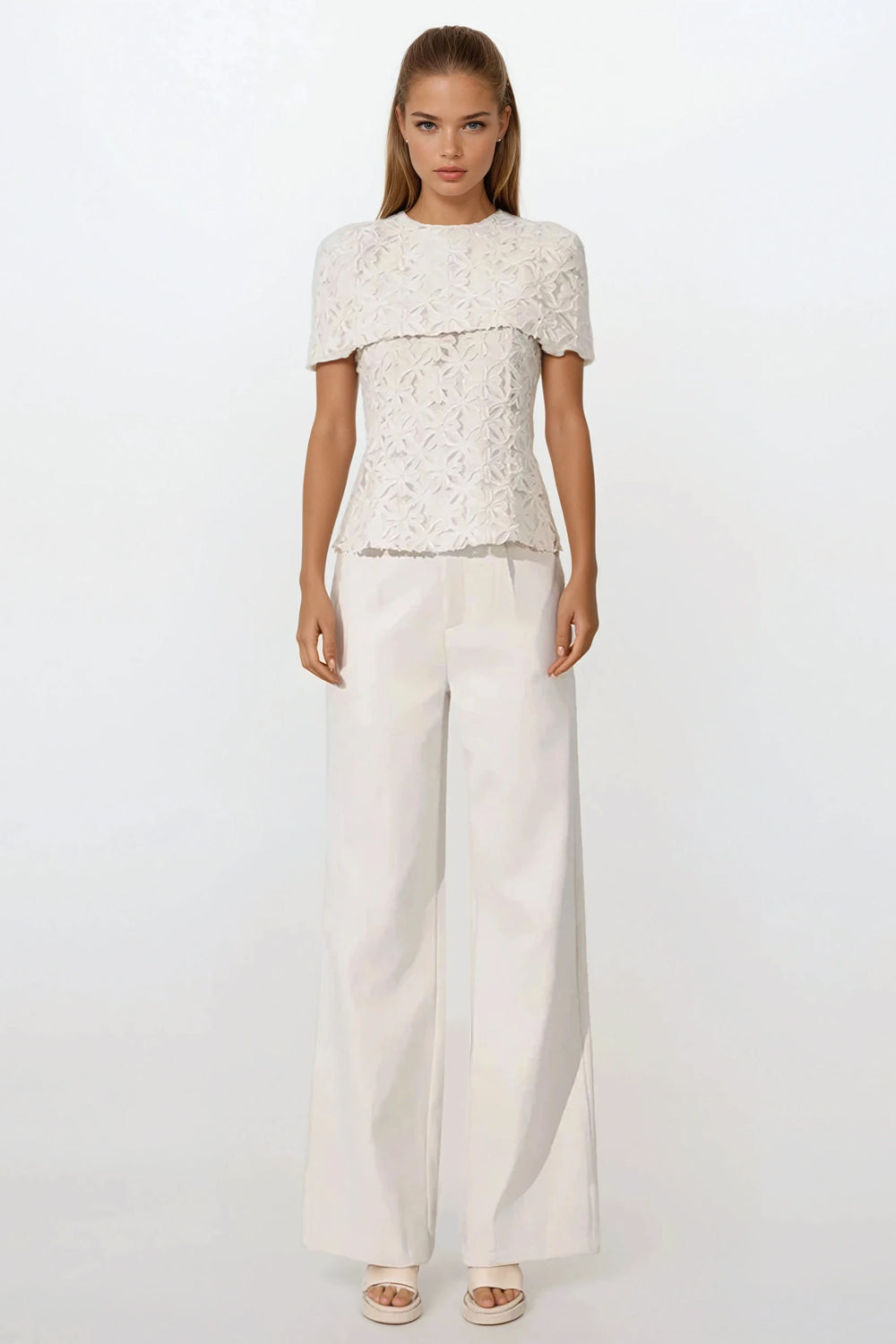 Embroidered Short Sleeve Top - Apricot