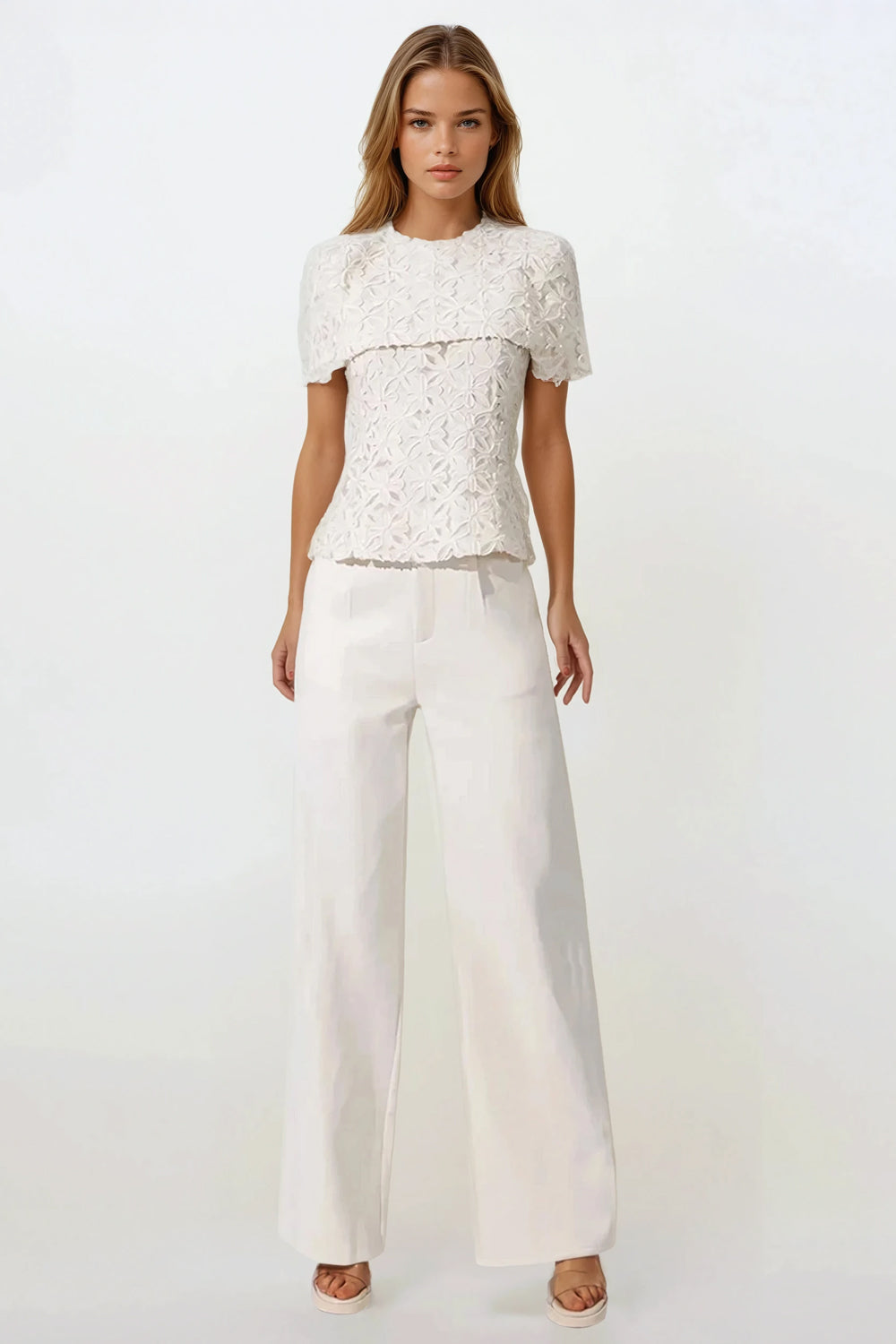 Embroidered Short Sleeve Top - Apricot