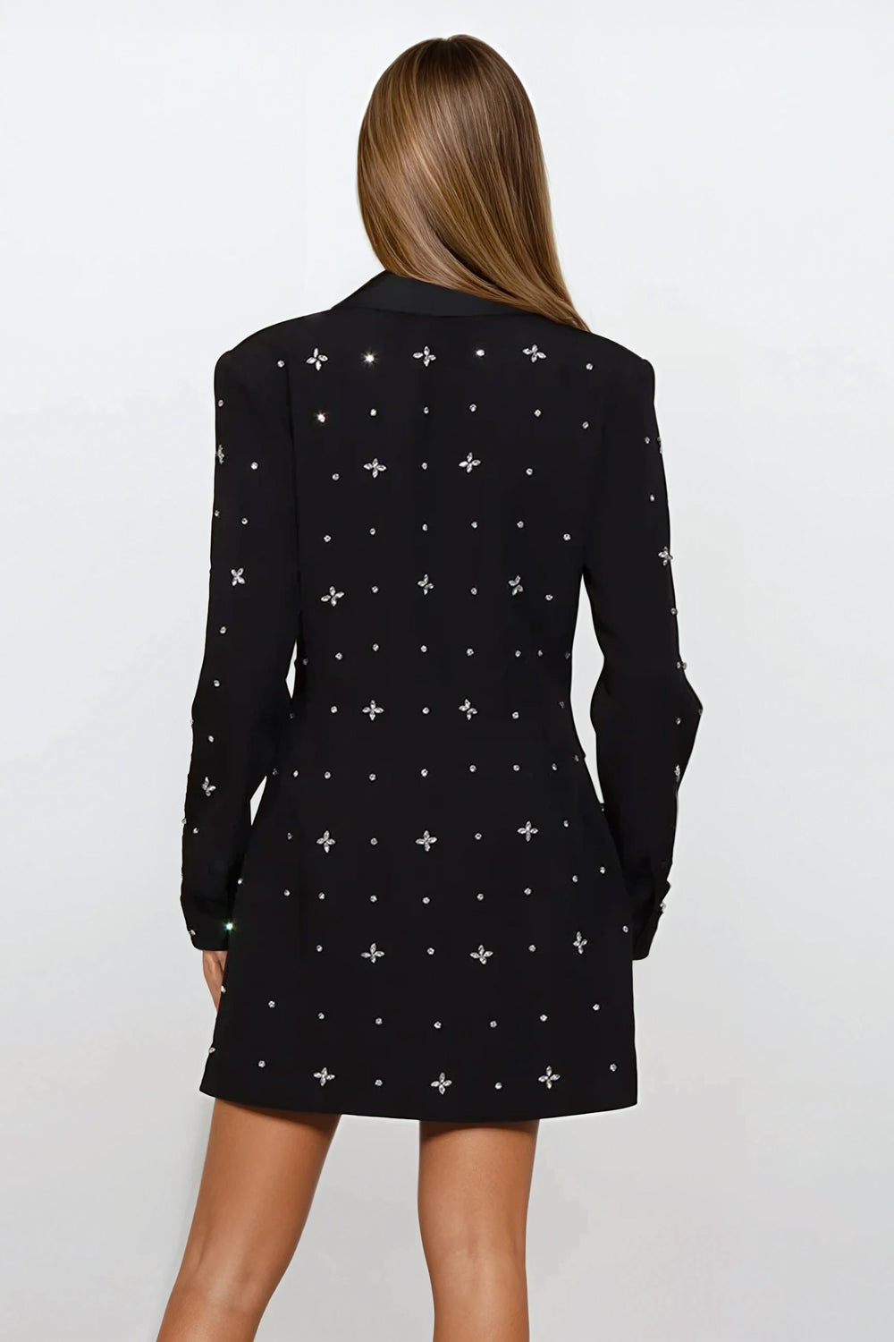 Blazer Style Mini Dress with Stud Details - Black