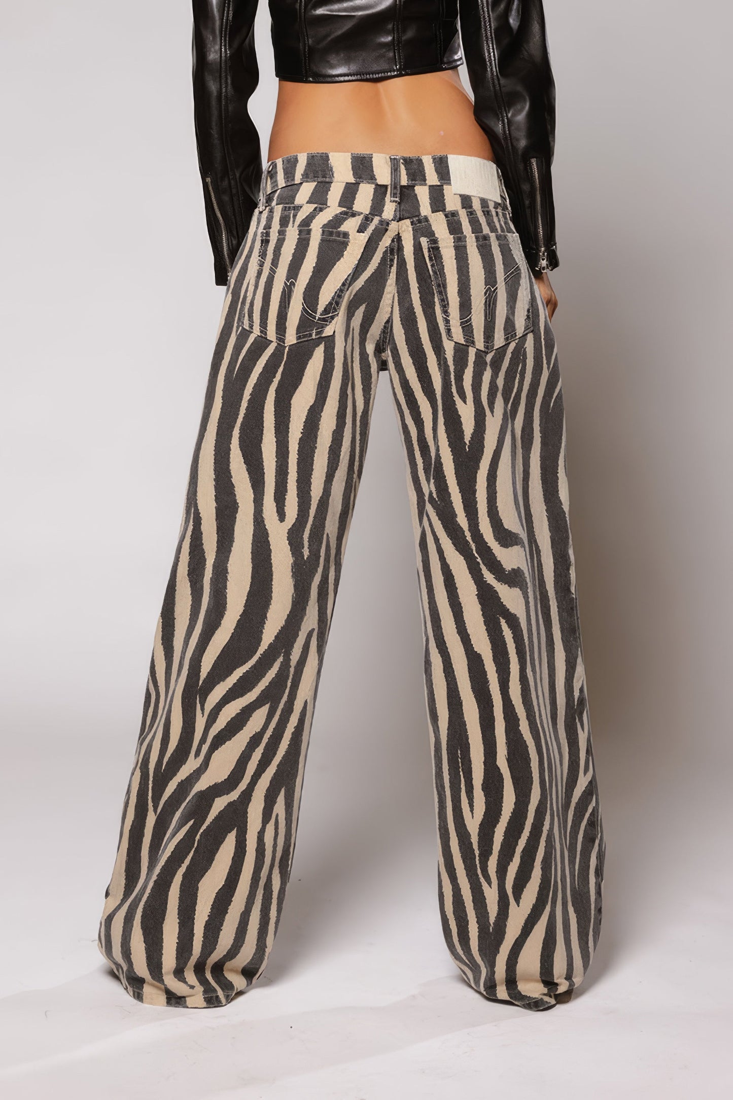 Zebra Print Wide-Leg Jeans - Brown