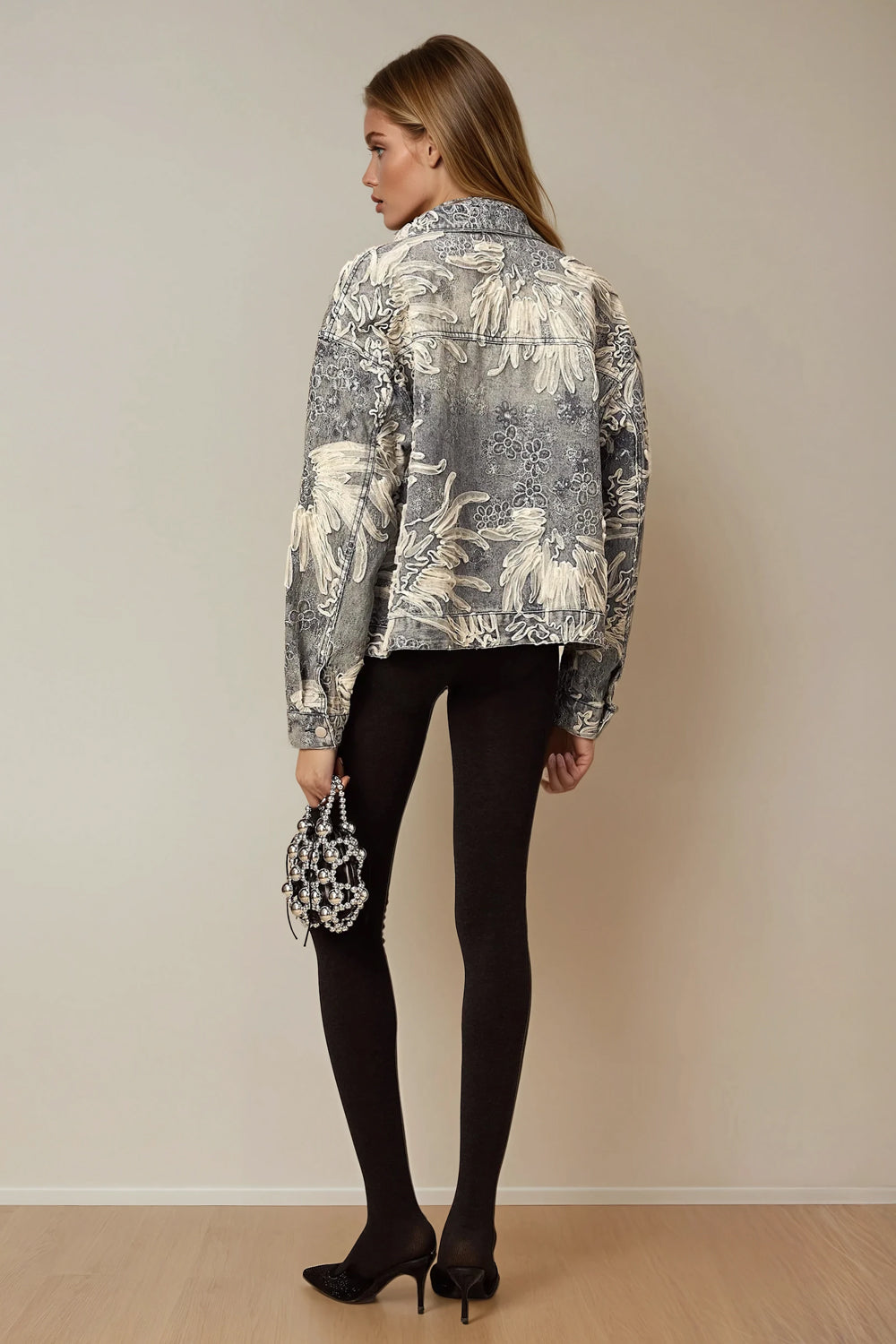 Jacket with Oversized Floral Pattern - Blue