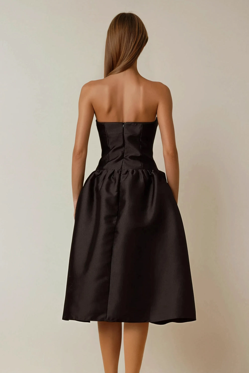 Strapless Midi Dress with Bow Detail - Black