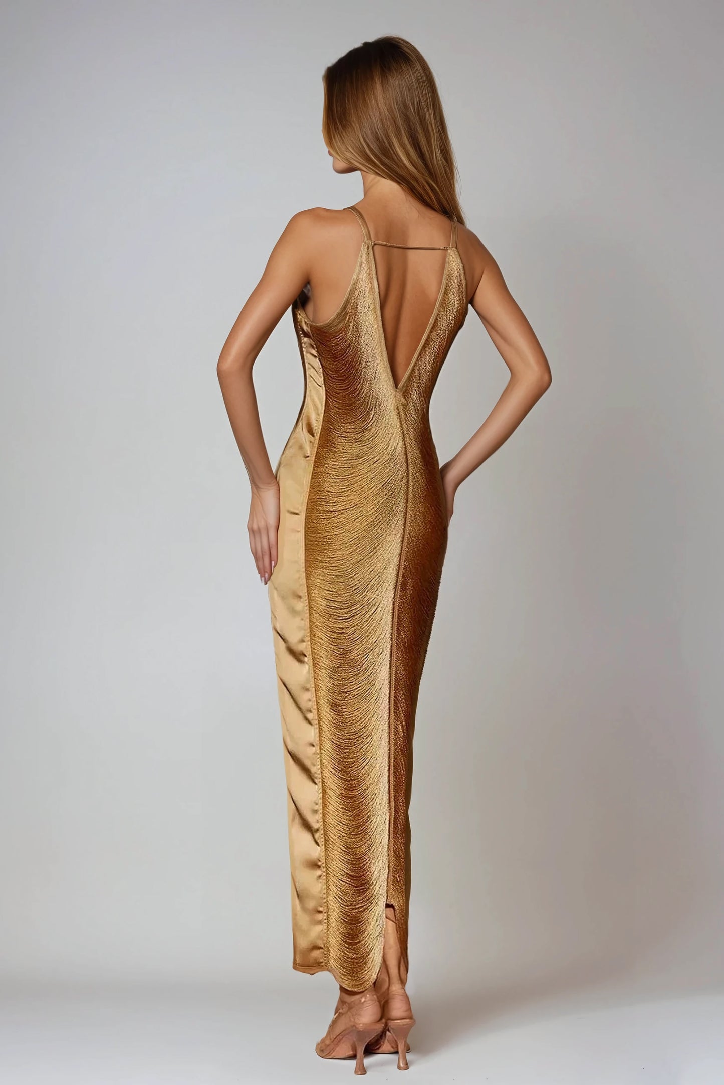 Fringe Halter Neck Midi Dress - Gold