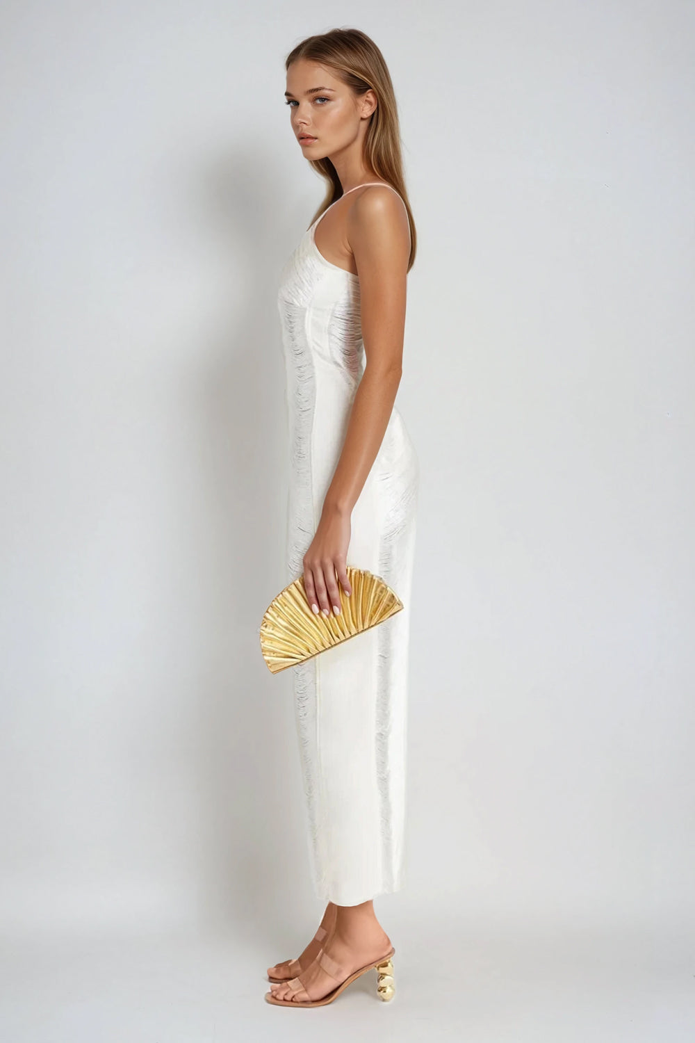 Fringe Halter Neck Midi Dress - White