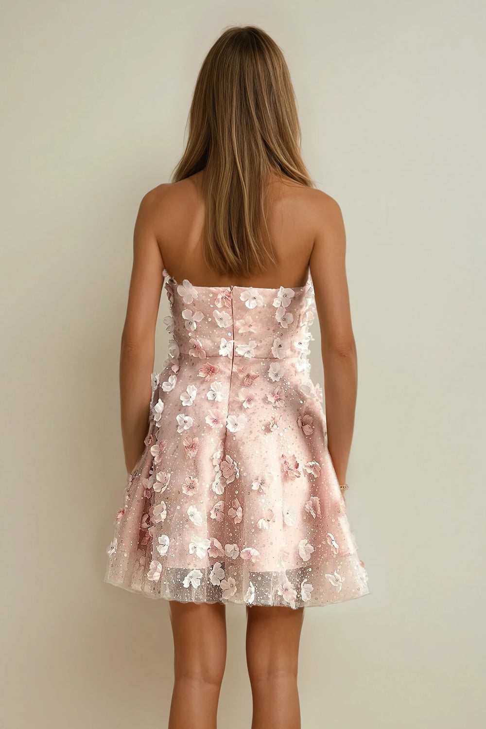 Mini Dress with 3D Floral Embellishment - Pink