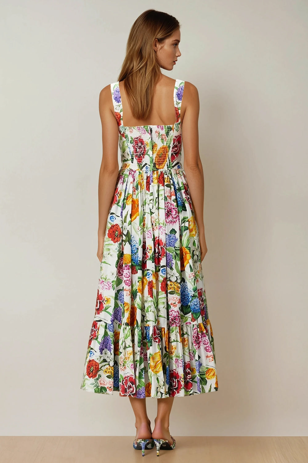 Floral Sleeveless Maxi Dress - White