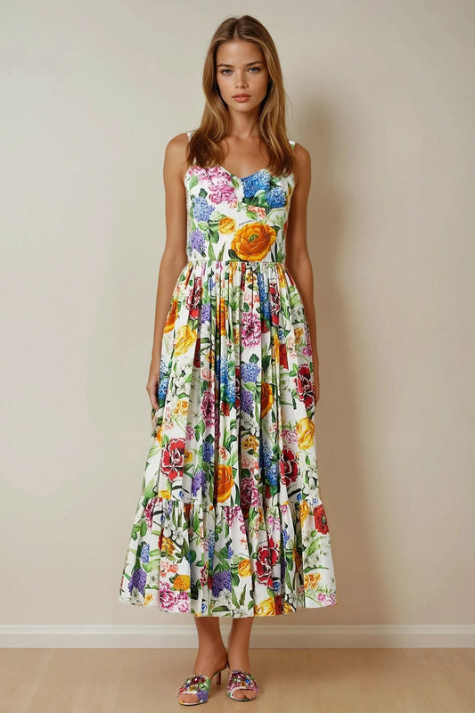 Floral Sleeveless Maxi Dress - White