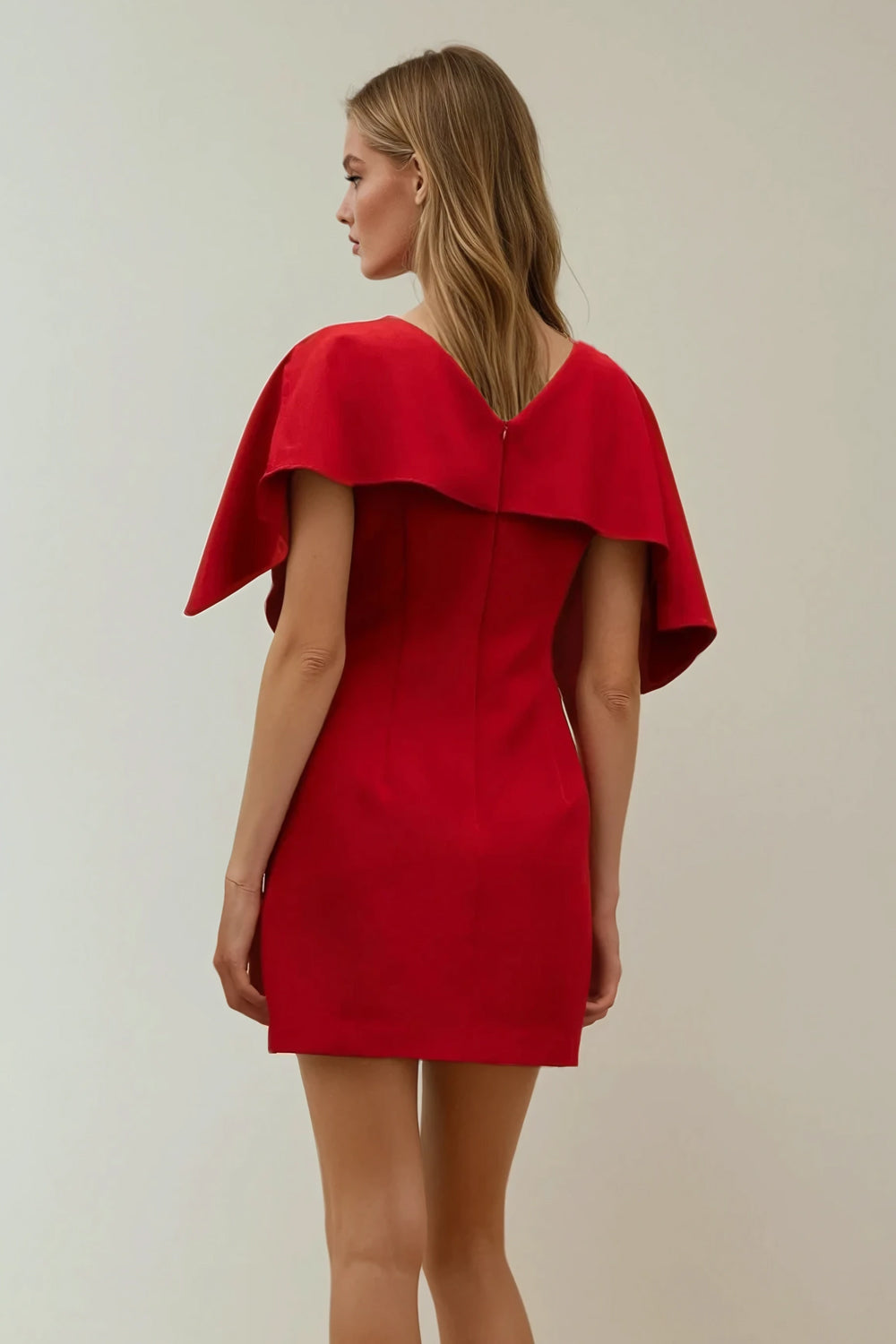 Mini Dress with Draped Panel Detail  - Red
