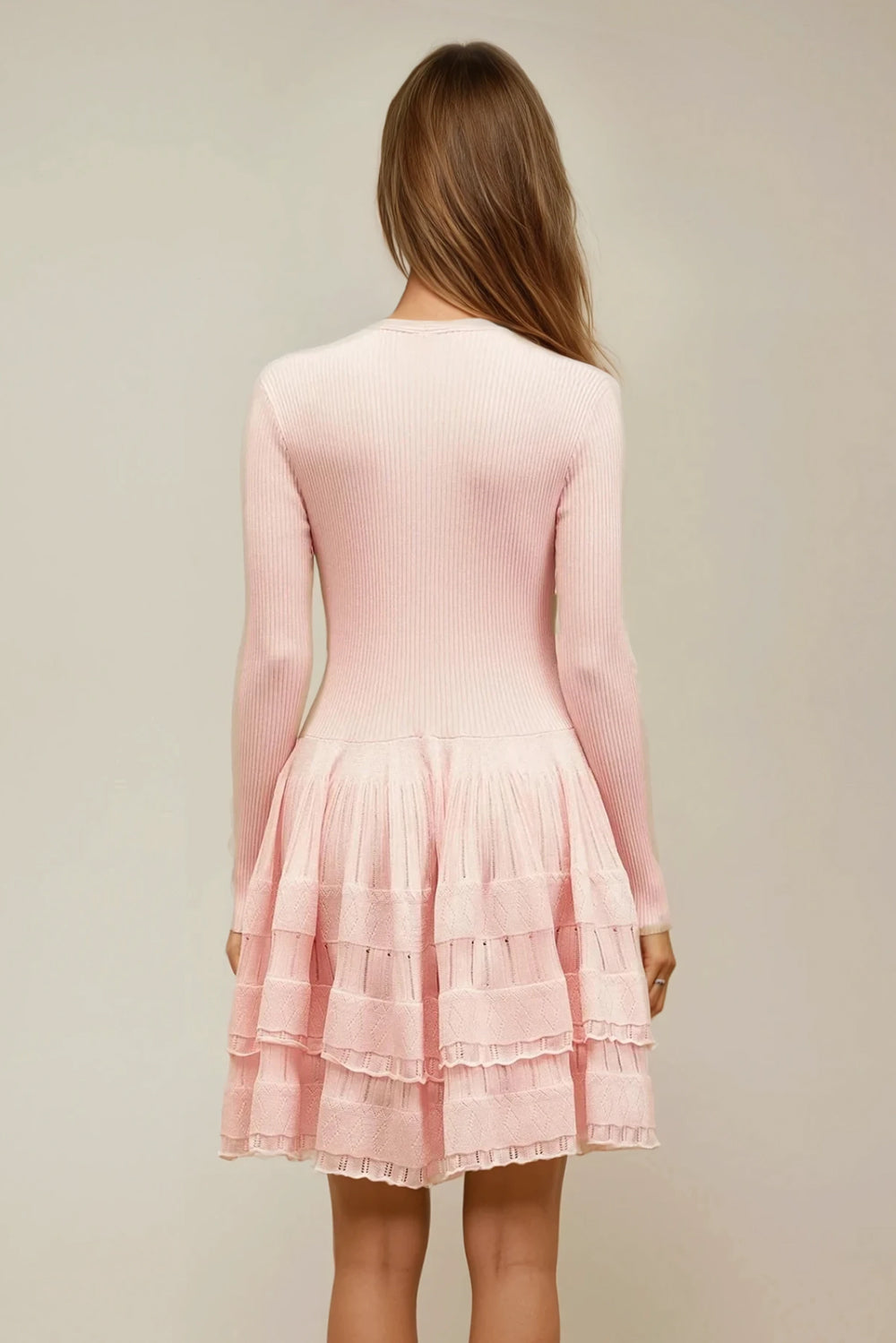 Mini Dress with Tiered Skirt and Keyhole Detail - Pink