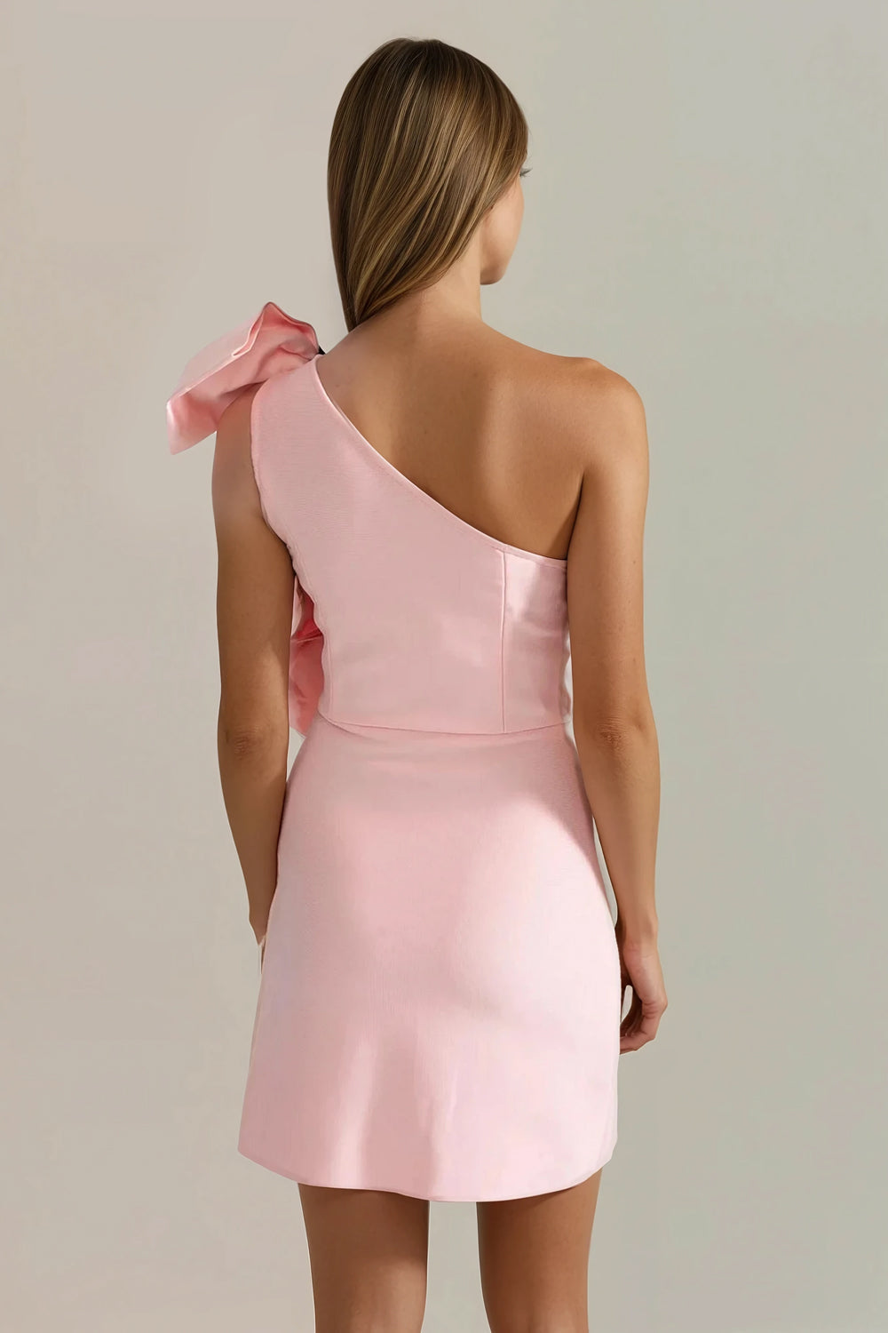 Asymmetrical Mini Dress with Layered Bows - Pink