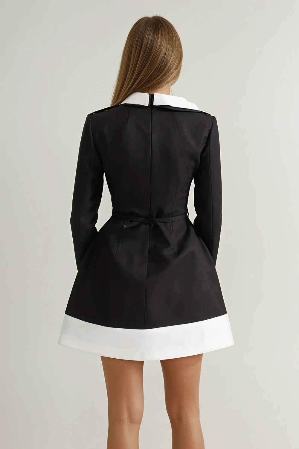 Mini Dress with Collar and Floral Detailing - Black