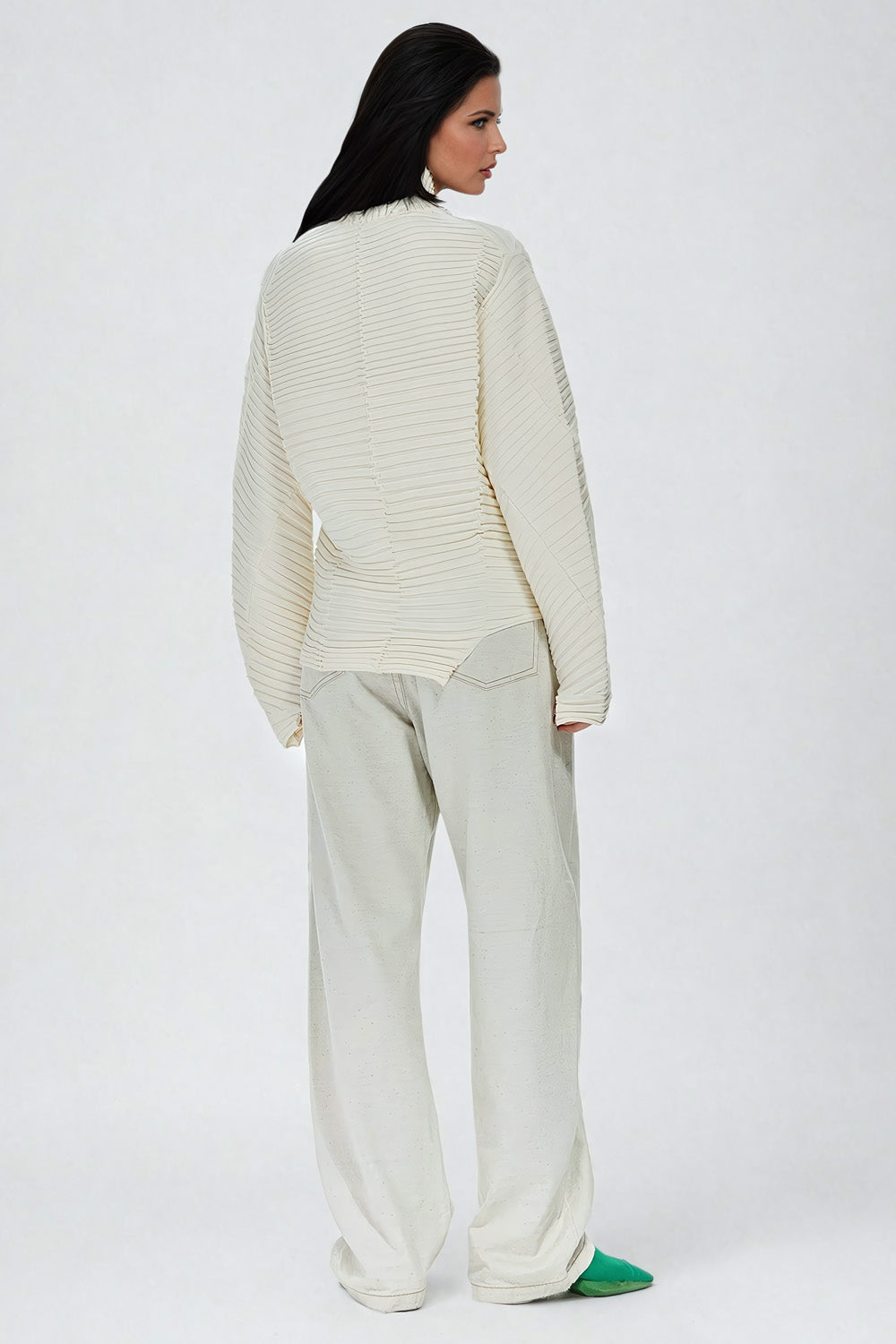 Asymmetrical Ribbed Zip-Up Sweater - Beige