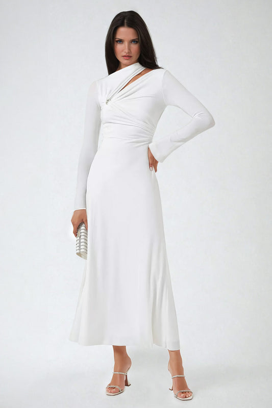 One-Shoulder Twist Detail Maxi Dress - White