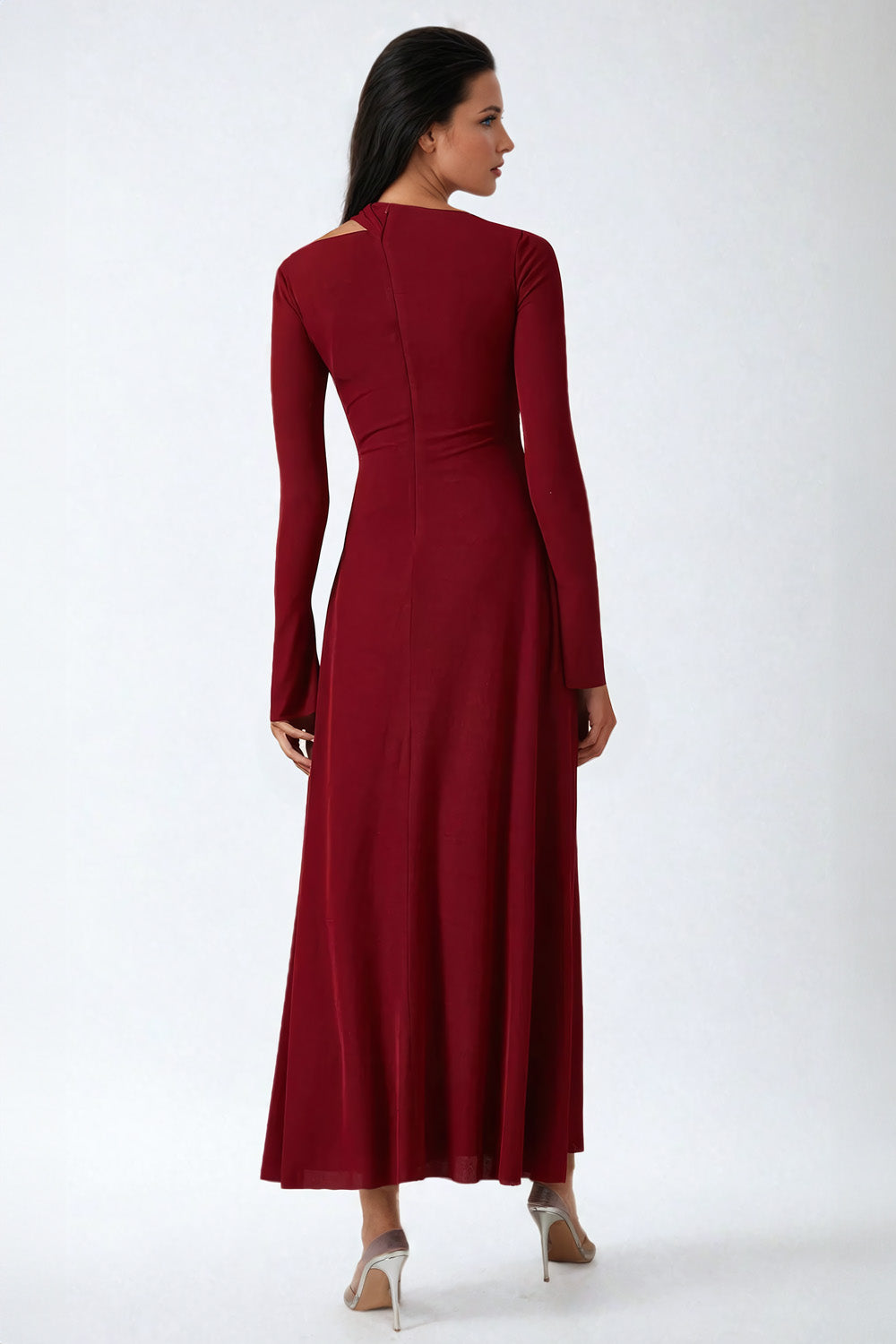 One-Shoulder Twist Detail Maxi Dress - Burgundy