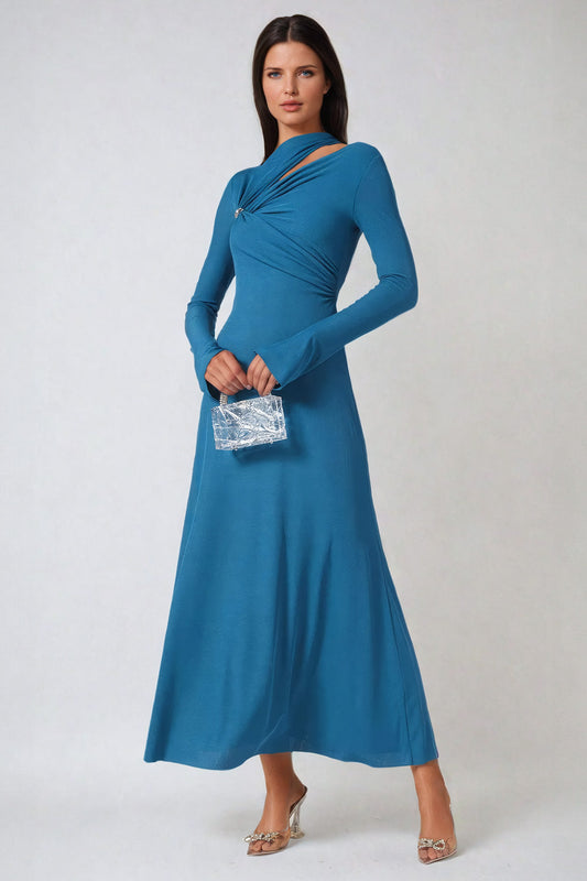 One-Shoulder Twist Detail Maxi Dress - Blue