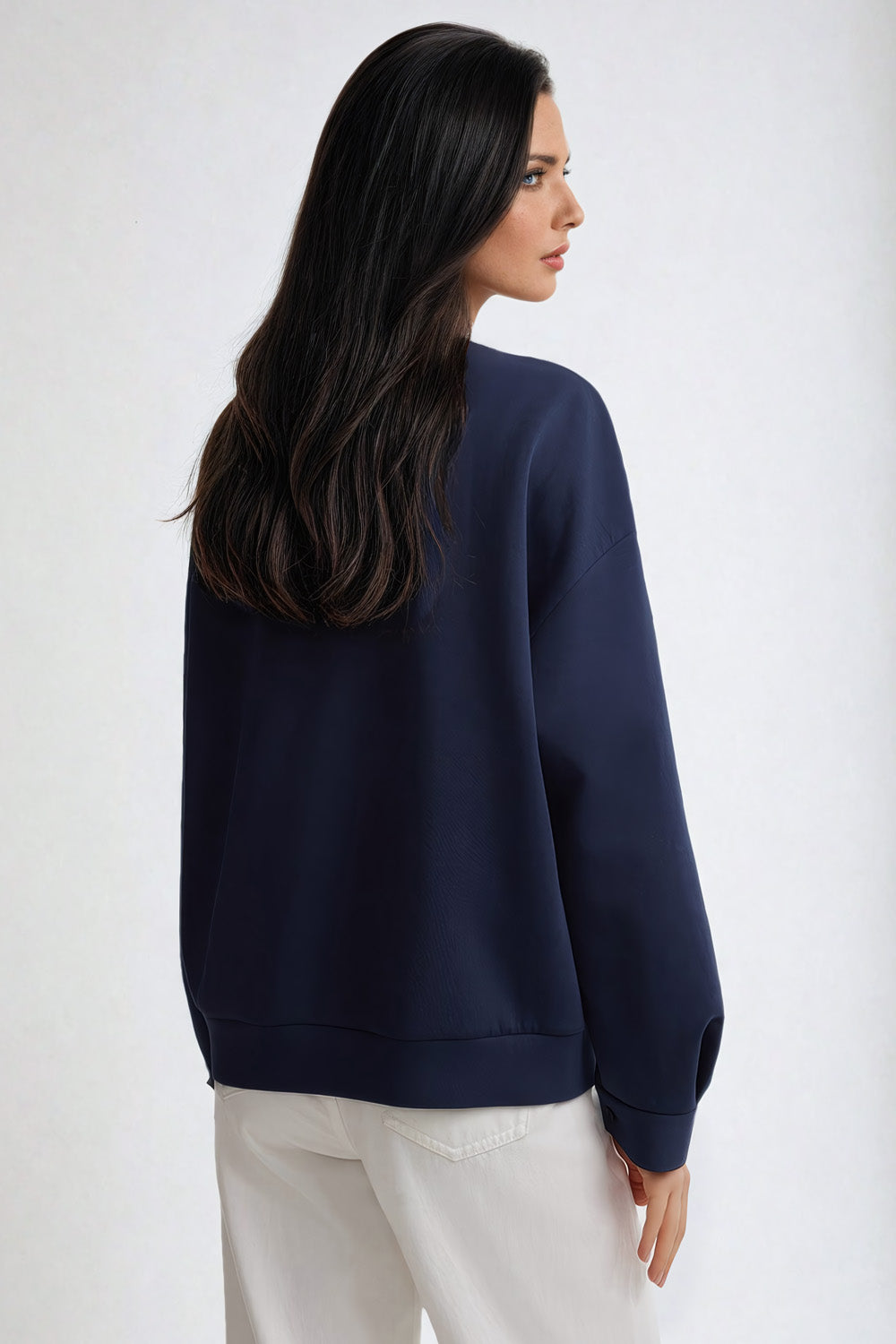 Diagonal Embellished Sweater with Layered Sleeve Detail - Blue