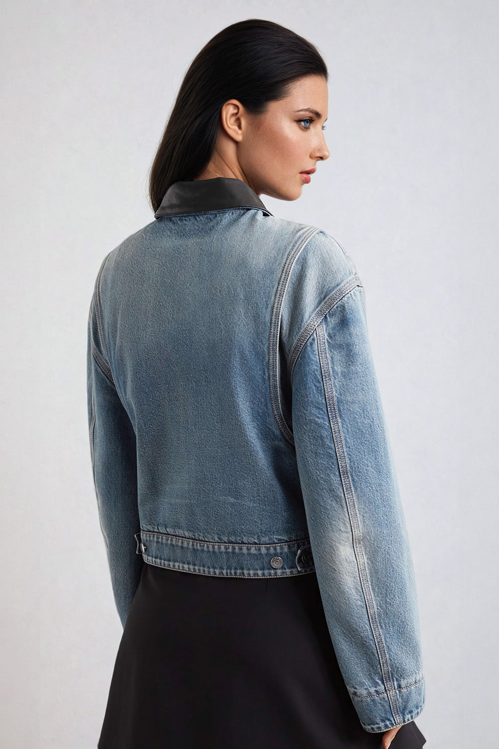 Denim Jacket with Contrasting Collar and Relaxed Fit - Blue