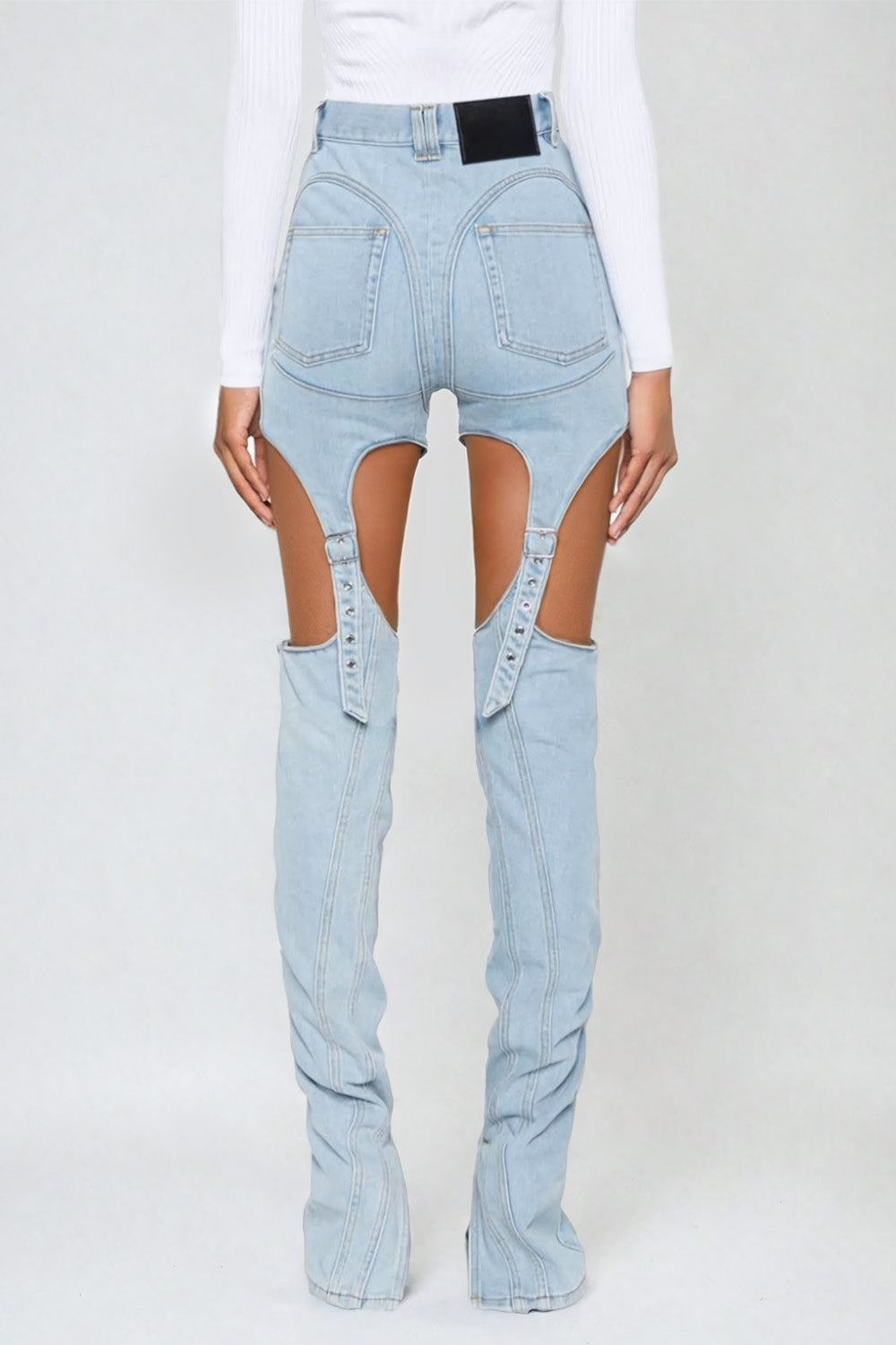 High-Rise Cut-Out Jeans with Button Detailing - Blue