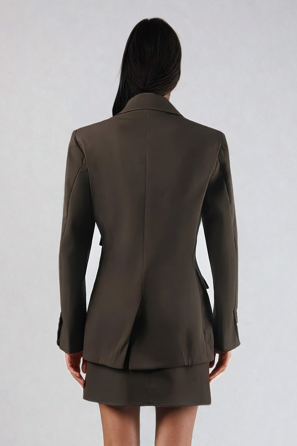 Asymmetrical Cut-Out Blazer with Peak Lapel - Brown