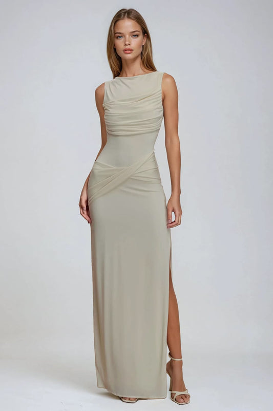Draped Open Back Sleeveless Maxi Dress - Blue