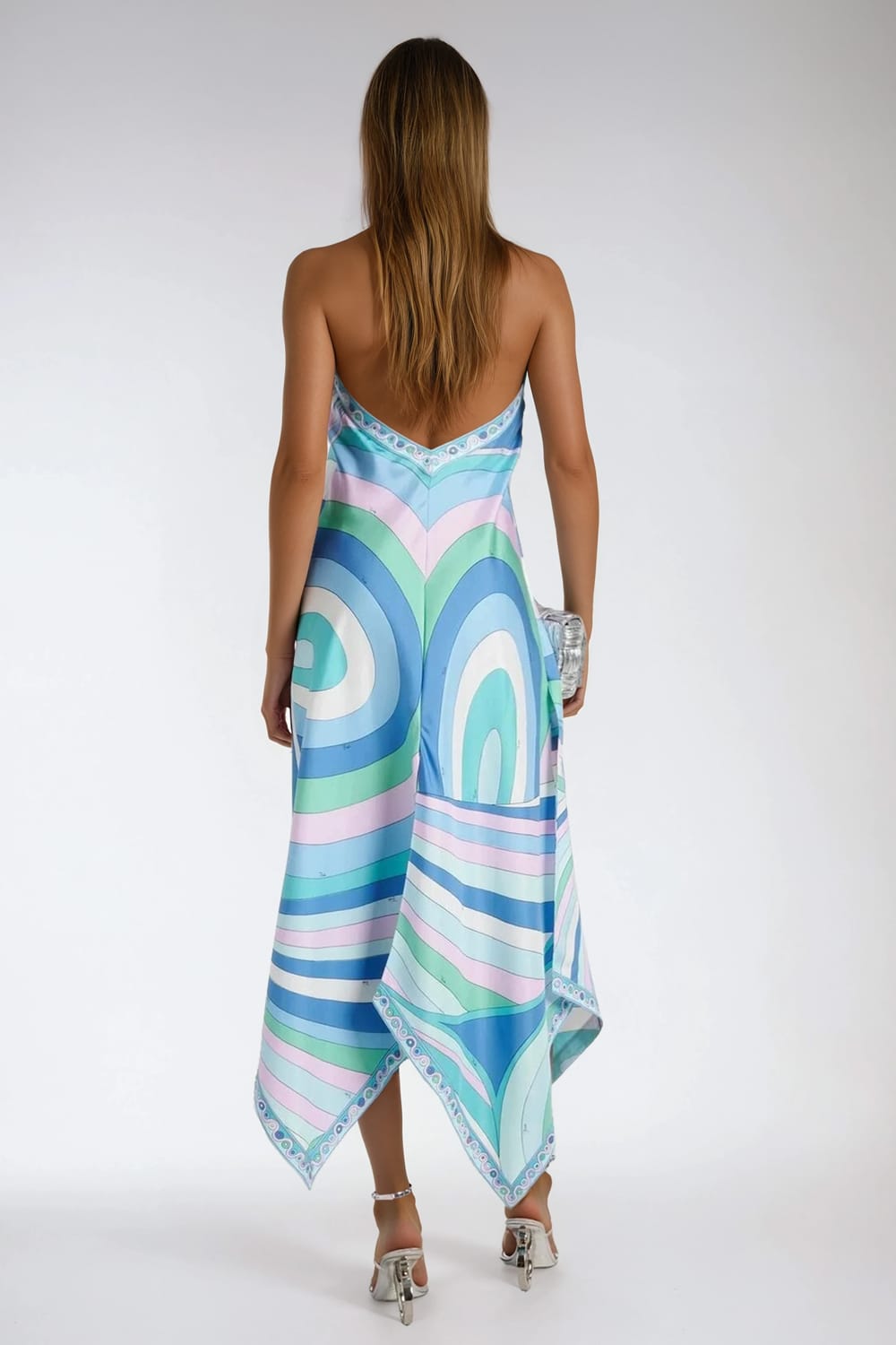 Halter Neck Open Back Maxi Dress - Blue