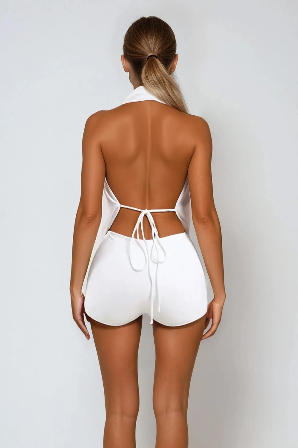 Deep Cowl Neck Drape Two-Piece Set - White