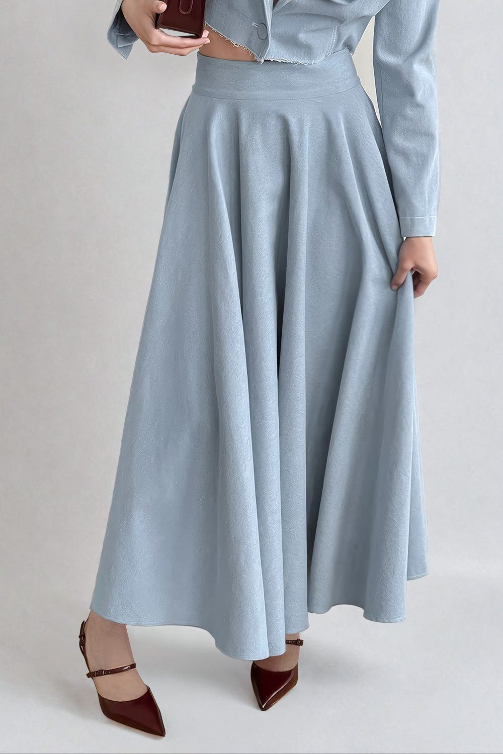 High-Waisted Flared Maxi Skirt - Gray