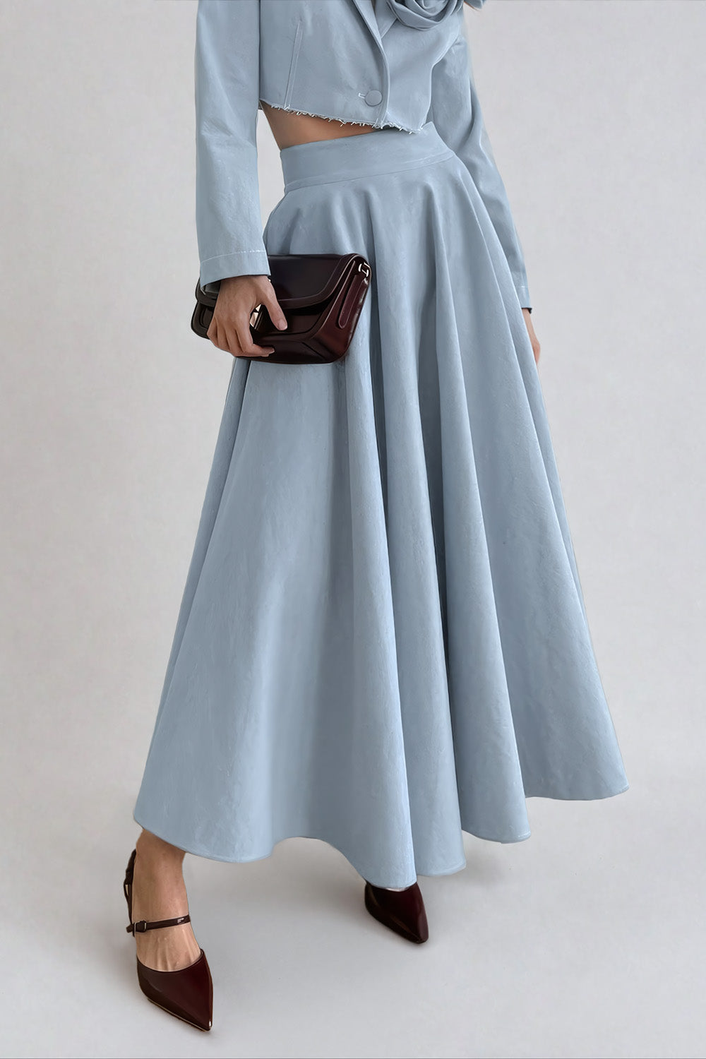 High-Waisted Flared Maxi Skirt - Gray