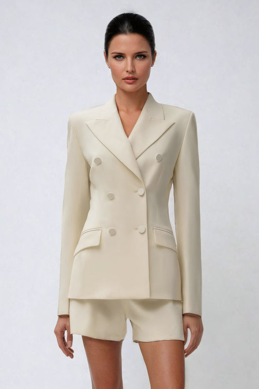 Open-Back Embellished Blazer with Cut-Out Detailing - Beige