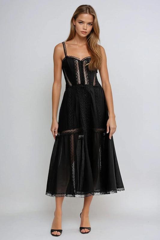 Sleeveless Midi Dress with Cut-Out Accent - Black